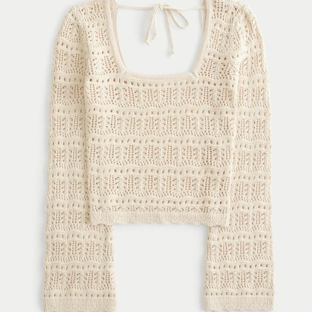 Hollister Beige Crochet Knit Sweater